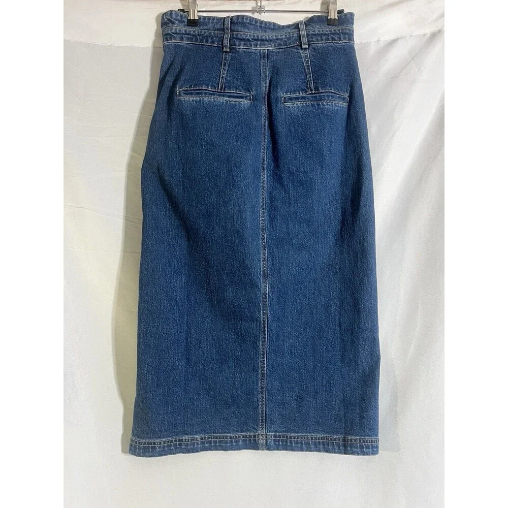 Anthro Pilcro Woman's 8 Denim Skirt Button Front Midi Med Wash Double Waist